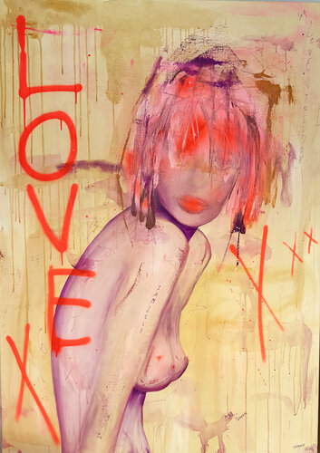 Pink love is a mess van Yvonne Kok, Schilderij te koop op Singulart