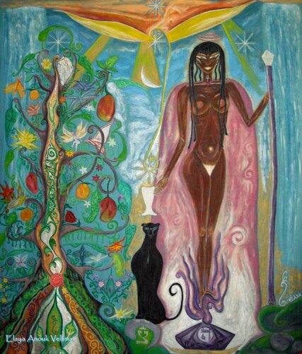 Goddess Isis and the Tree of Life: Dawn of the New Age van Elaya Anouk Vellino, Schilderij te koop op Singulart