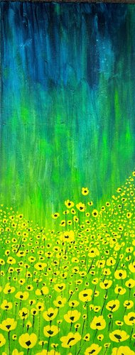 Freist, champ de pavots dorés par Caroline Lapointe, Peinture en vente sur Singulart