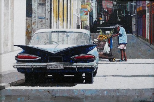 Blue Fins with Flowers di Dwight Baird, Pittura in vendita su Singulart