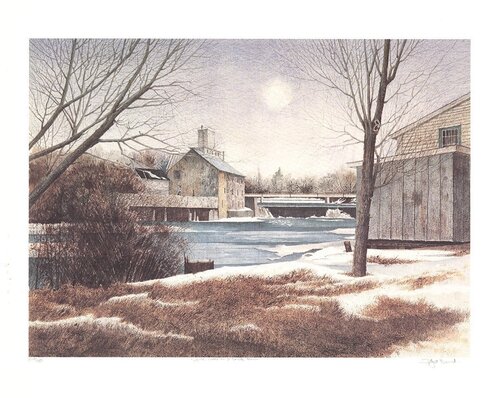 The Mill in Winter di Dwight Baird, Stampa in vendita su Singulart