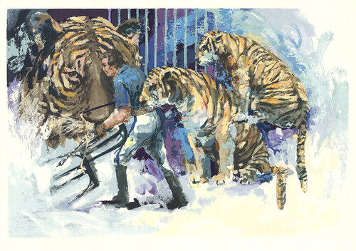 Three Tigers in the Circus - 1985 Serigraph 26.5" x 37.75" by Wayland Moore, Print for Sale on Singulart
