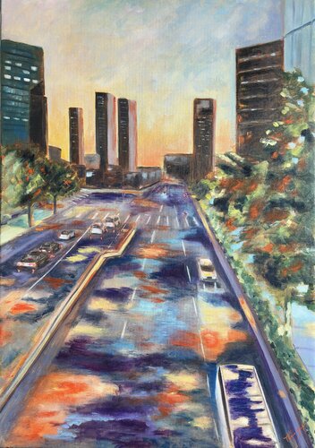 Osaka au crépuscule di Florence Yangui, Pittura in vendita su Singulart