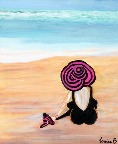 Femme rêvant devant la mer di Louise Bressange, Pittura in vendita su Singulart