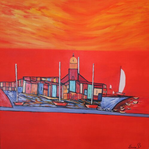 Embarquement pout Saint_Tropez di Louise Bressange, Pittura in vendita su Singulart