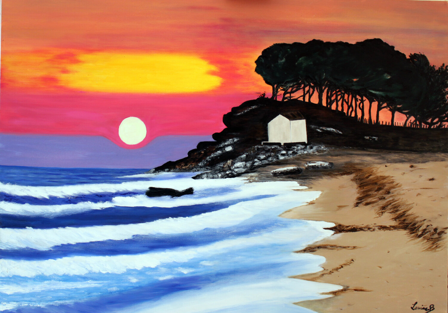 Coucher de soleil sur l'océan Louise Bressange Originalgemälde zu verkaufen