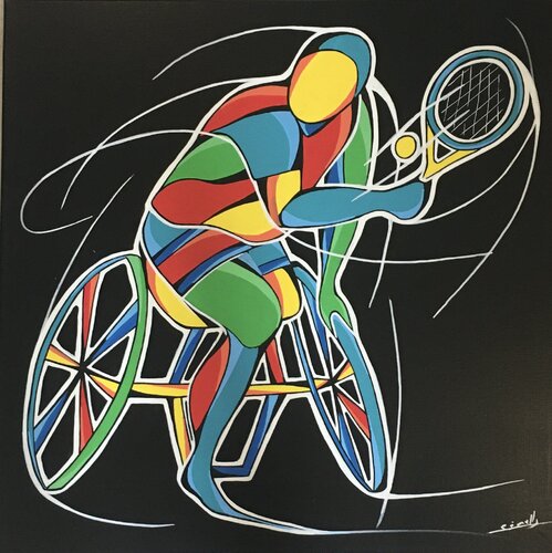 Handi tennis van Ghyslaine LEONELLI, Schilderij te koop op Singulart