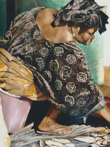 La marchande de petits poissons von arlette Sandre signé Arlsan, Malerei kaufen auf Singulart