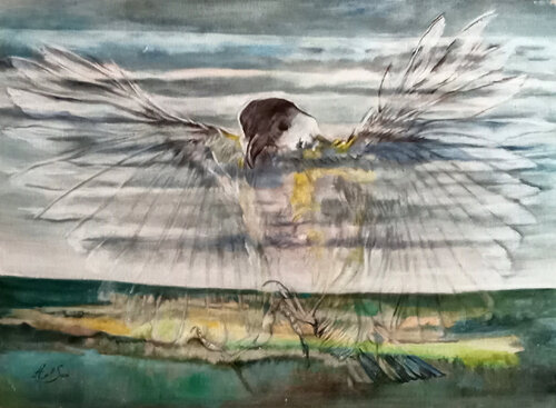 Les ailes du ciel le soir von arlette Sandre signé Arlsan, Malerei kaufen auf Singulart