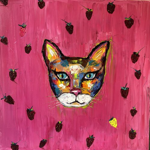 Purrfect strawberry von Elisabet Alba Rio, Malerei kaufen auf Singulart