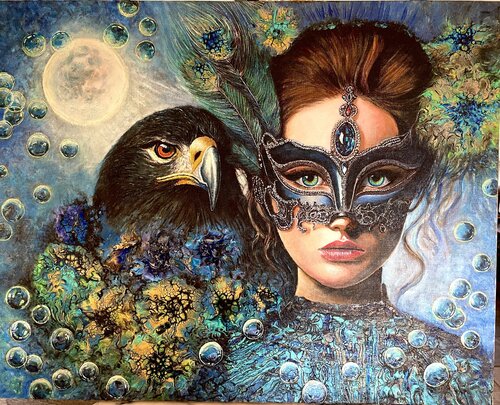 L'AIGLE NOIRE (Œuvre Fluorescente sous lumière noire) von Christine NAVARRO, Malerei kaufen auf Singulart