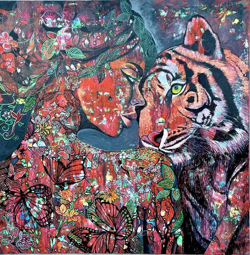 TENDRESSE (Œuvre Fluorescente sous lumière noire) von Christine NAVARRO, Malerei kaufen auf Singulart