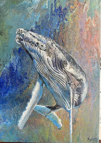 BALEINE A BOSSES (Œuvre Fluorescente sous lumière noire) von Christine NAVARRO, Malerei kaufen auf Singulart