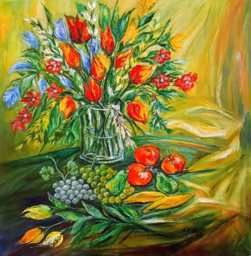 Fleurs et fruits di Olga Schrufer-Kozlova, Pittura in vendita su Singulart