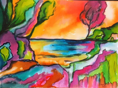 Souvenir de la Côte d'Azur van Olga Schrufer-Kozlova, Schilderij te koop op Singulart