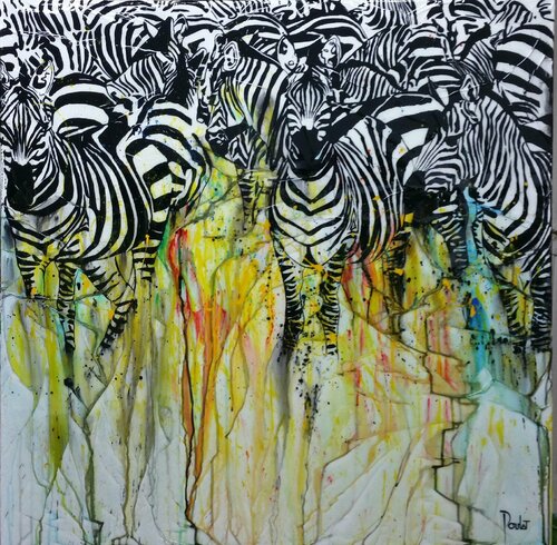 TROUPEAU DE ZEBRES par François Poulat, Peinture en vente sur Singulart
