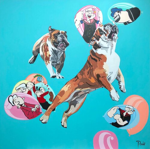SERIE BULLGOGS ANGLAIS "paradise dogs " by François Poulat, Painting for Sale on Singulart