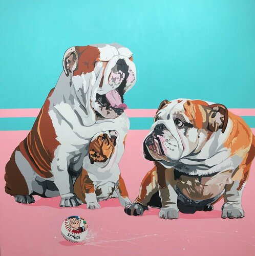 SERIE BULLGOGS ANGLAIS " FAMILY DOG'S " di François Poulat, Pittura in vendita su Singulart