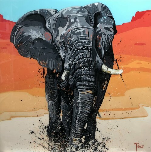 ELEPHANT " Le Vieux Mâle " van François Poulat, Schilderij te koop op Singulart