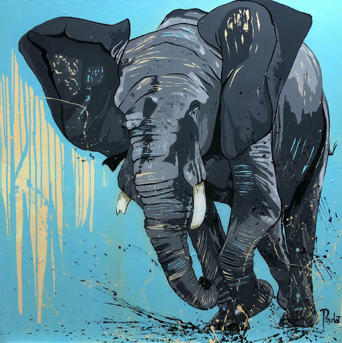 ELEPHANT  " l'Africain " di François Poulat, Pittura in vendita su Singulart