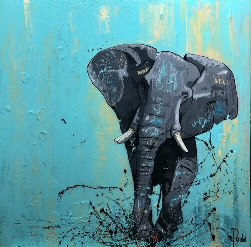 ELEPHANT  " l'Africaine" van François Poulat, Schilderij te koop op Singulart