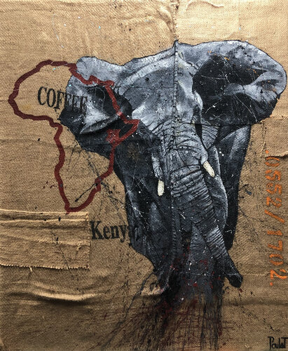ELEPHANT "Kenya" van François Poulat, Schilderij te koop op Singulart