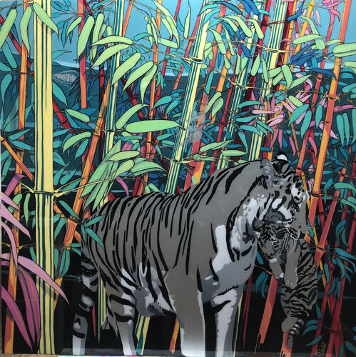 TIGRES "LA NUIT, TOUS LES CHATS SONT GRIS ! " exposé dans le 47 ème Salon National des Artistes Animaliers de Bry sur Marne du 18/11 au 17/12/2023 by François Poulat, Painting for Sale on Singulart