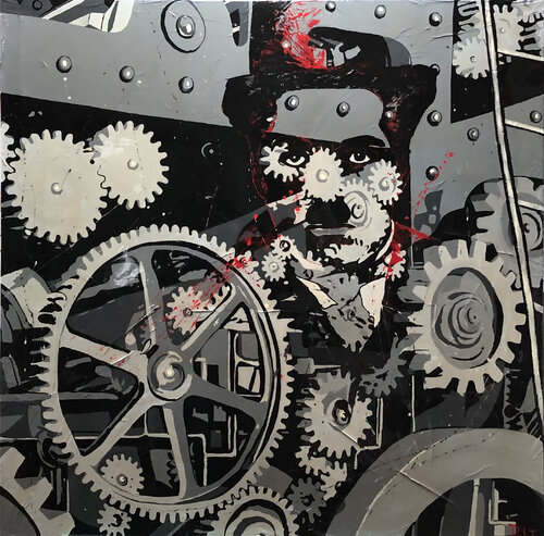 HOMMAGE À CHARLIE CHAPLIN " Les Temps Modernes " von François Poulat, Malerei kaufen auf Singulart