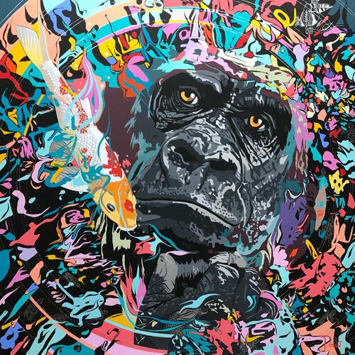 LE GORILLE ET LA CARPE par François Poulat, Peinture en vente sur Singulart