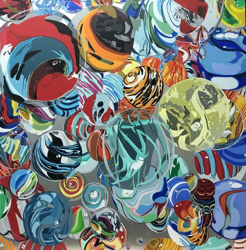 PLUIE DE BILLES van François Poulat, Schilderij te koop op Singulart