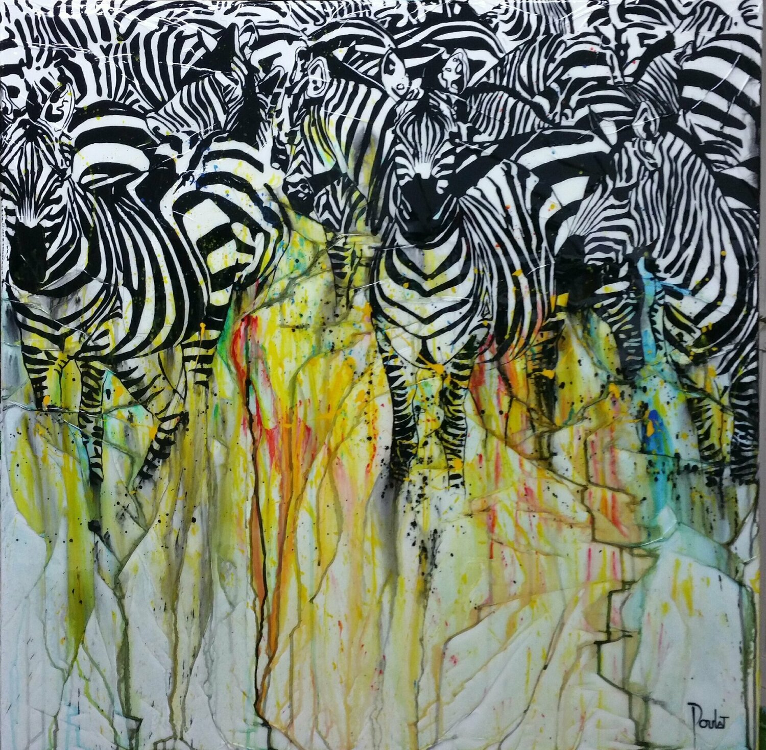 TROUPEAU DE ZEBRES François Poulat Dipinto originale in vendita
