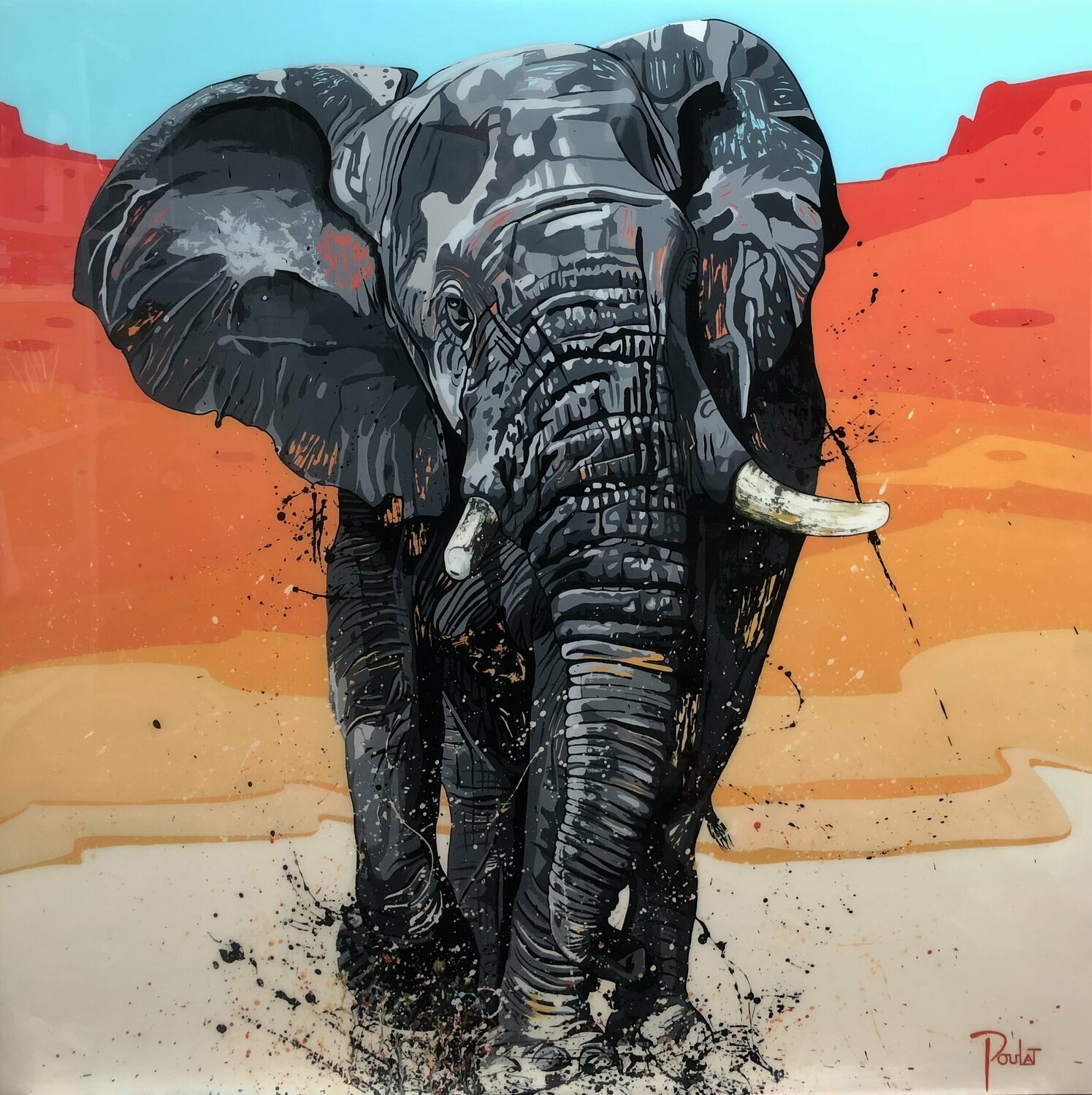 ELEPHANT " Le Vieux Mâle " François Poulat Originalgemälde zu verkaufen