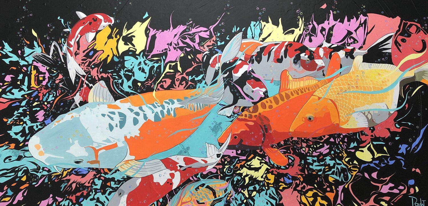 CARPES KOI IV François Poulat Dipinto originale in vendita