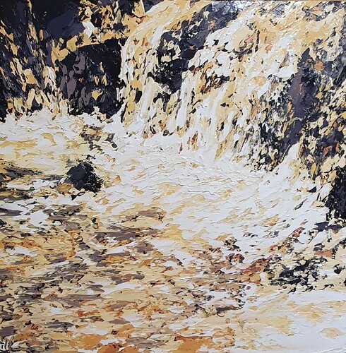 Golden Waters : Standing at the edge of the flow par Emma Heffe, Peinture en vente sur Singulart