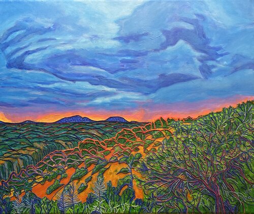 NM Jicarilla Ridge - Monsoon Sunset van Ronald Hicks, Schilderij te koop op Singulart