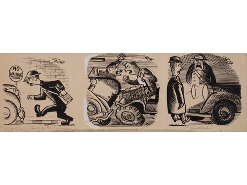  First Time.., three strip cartoon Published in the Motor magazine November/December 1941  by Russell Brockbank, Work on Paper for Sale on Singulart
