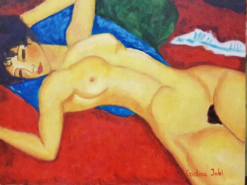 Omaggio a Modigliani  nudo  femminile van Cristina Severin, Schilderij te koop op Singulart