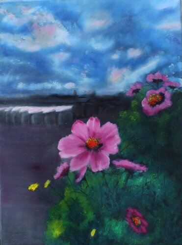 Cosmos Flowers van Eniko Toth, Schilderij te koop op Singulart