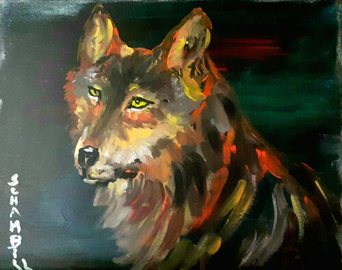 Forêt de France, totem loup de Sylvie Schambill, Pintura a la venta en Singulart