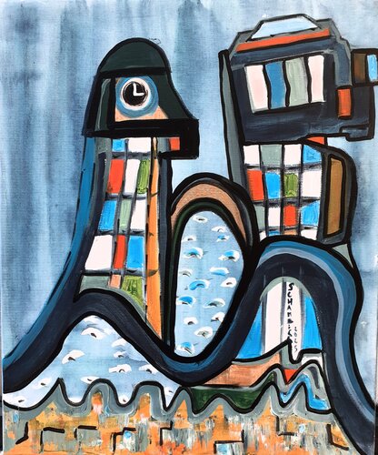 Paysage urbain. Imaginaire 2 par Sylvie Schambill, Peinture en vente sur Singulart