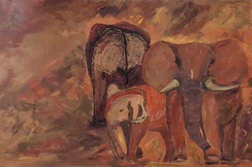Famille éléphants van Sylvie Schambill, Schilderij te koop op Singulart