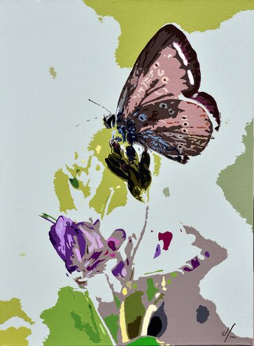 Papillon dans la luzerne di Delphine FRECHET, Pittura in vendita su Singulart