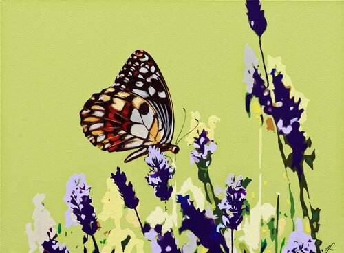 Lavandes en fleurs di Delphine FRECHET, Pittura in vendita su Singulart