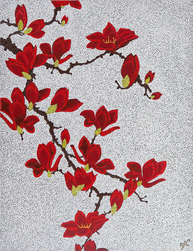 Les magnolias van Delphine FRECHET, Schilderij te koop op Singulart