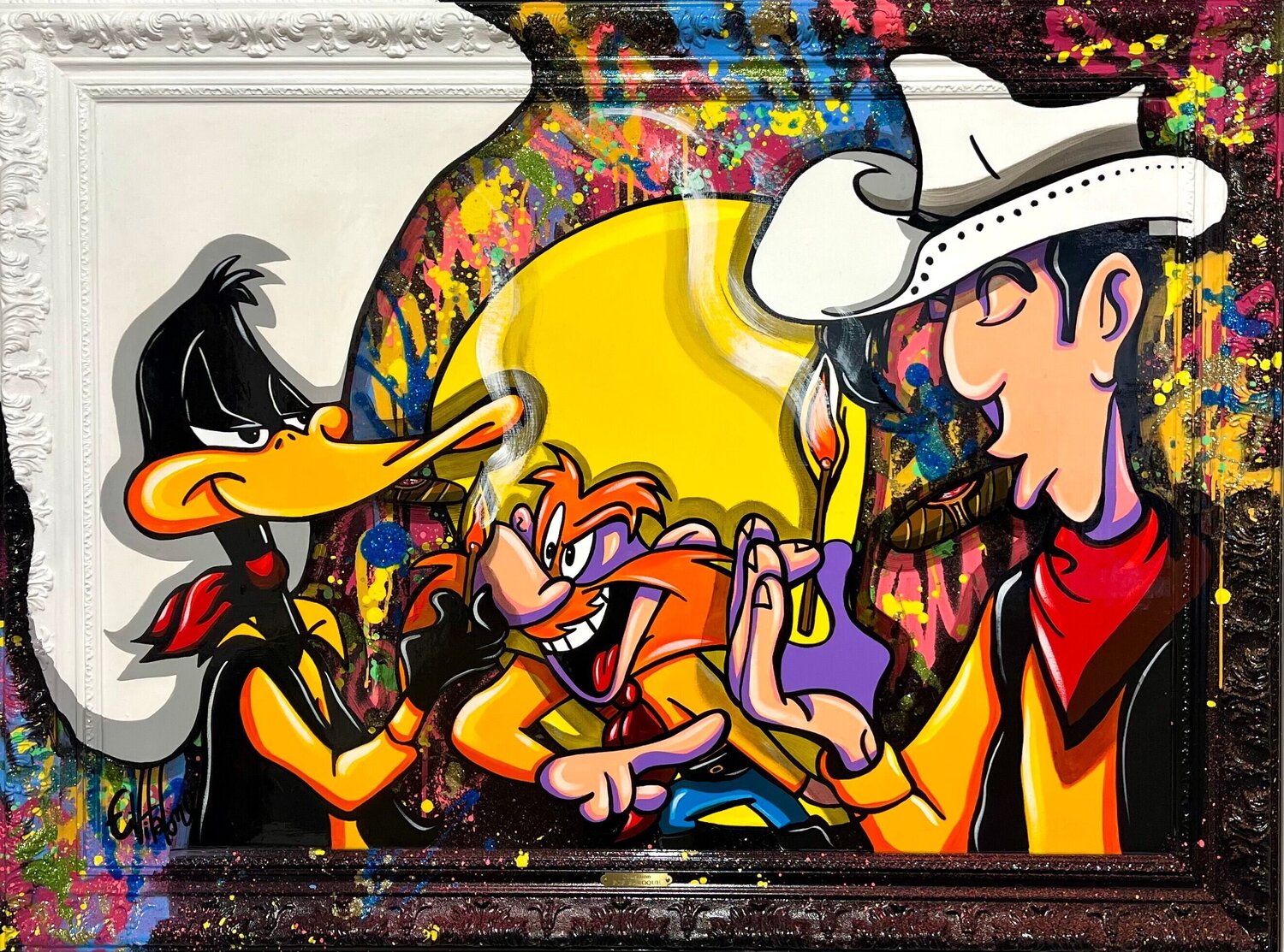 Daffy Duck se Prend pour un Cowboy Eddy Vitalone Dipinto originale in vendita
