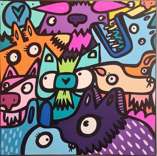Pack of dogs by Kev Munday, Painting for Sale on Singulart