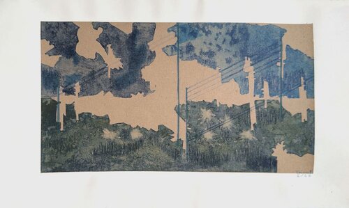 Paysage aux fils électriques von Monique Pehem, Werk auf Papier kaufen auf Singulart