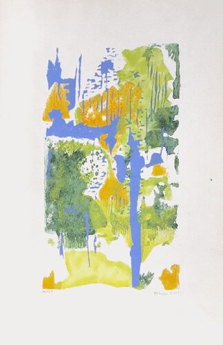 Paysage au tronc bleu van Monique Pehem, Werk op papier te koop op Singulart