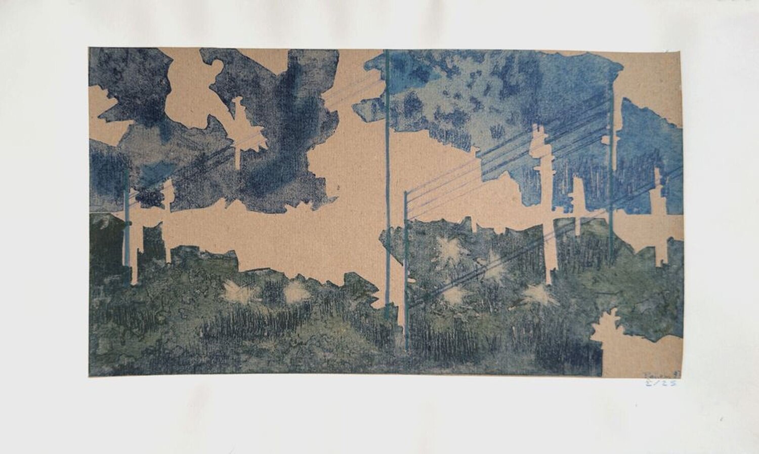 Paysage aux fils électriques Monique Pehem Werk auf Papier zu verkaufen