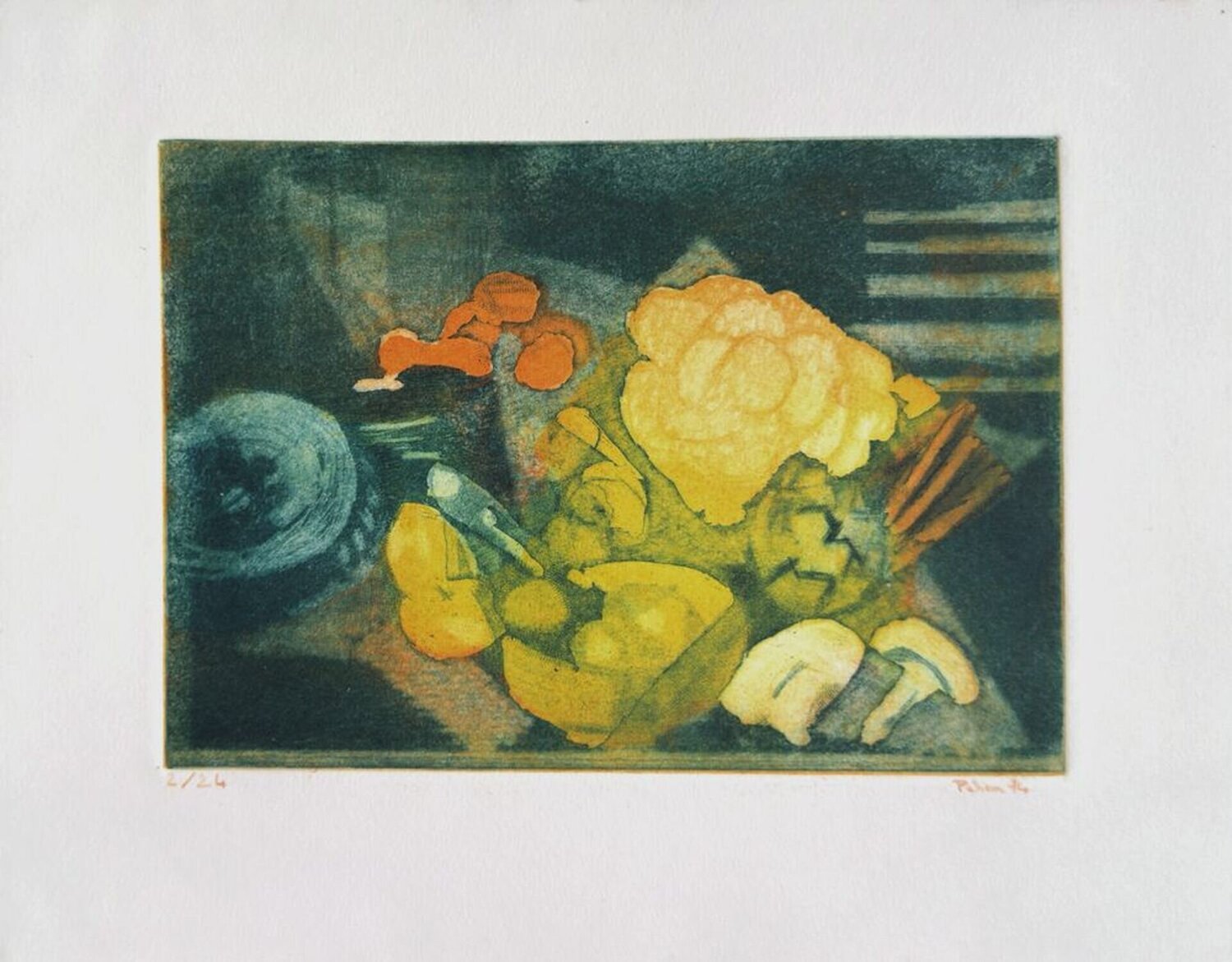 Nature morte au chou-fleur Monique Pehem Opera su carta in vendita